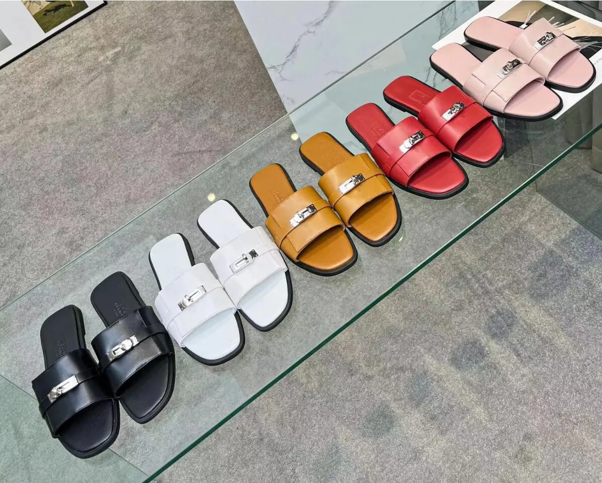 Designer Brands Sandals Genuine Leather Women Slippers Flat Slides Ladies Beach Sandal Party Wedding Oran Slipper Summer Casual Fashion