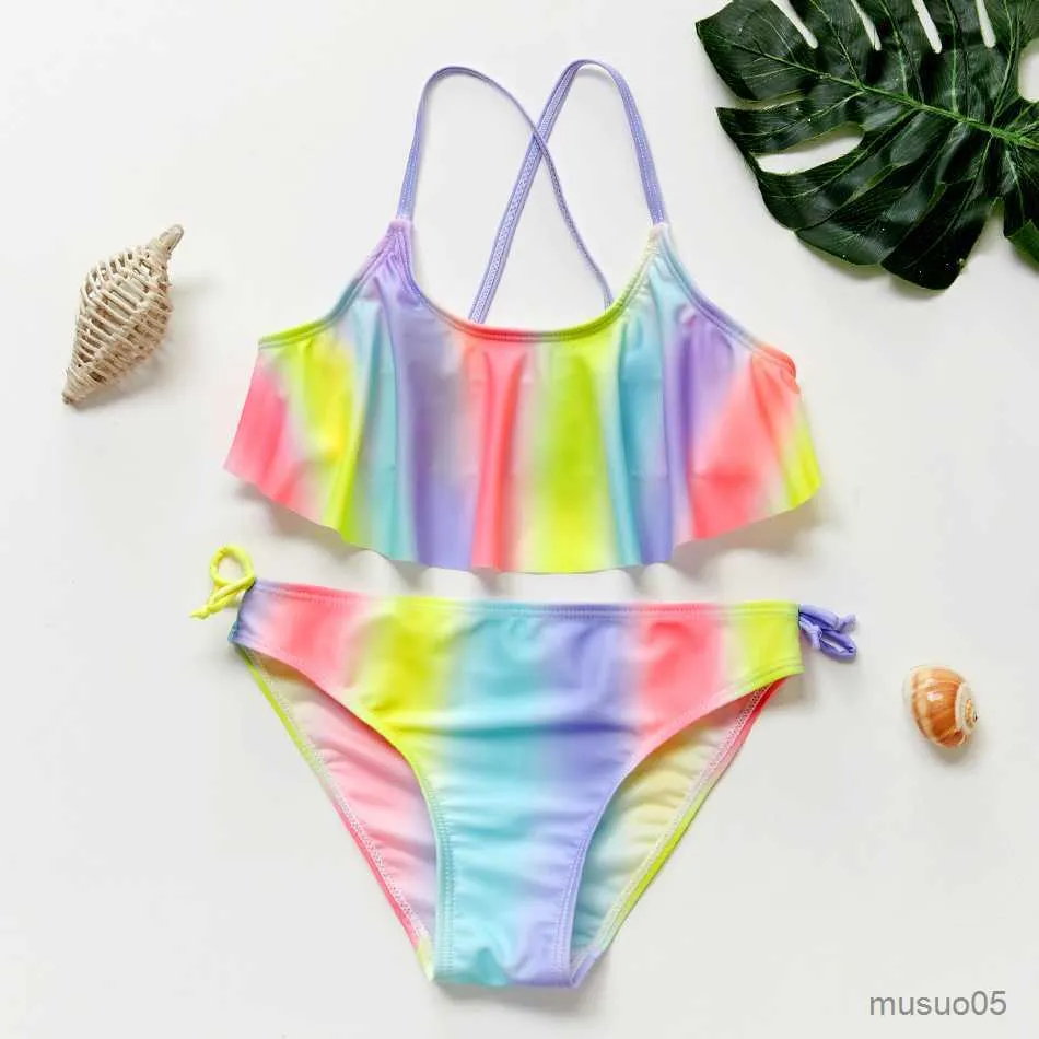 Two-Pieces Children Swimwear Rainbow Girls Swimwear Baby Kids Biquini Infantil Swimsuit Bikini Girl New Summer Bathing Suit