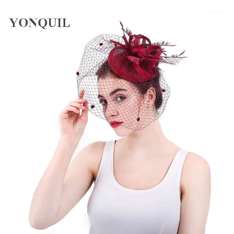 Stingy Brim Hats Marron Fashion Veils Fascinator Hat Hair Pin Bride Elegant Mesh Fedora Cap Ladies Linen Headpiece With