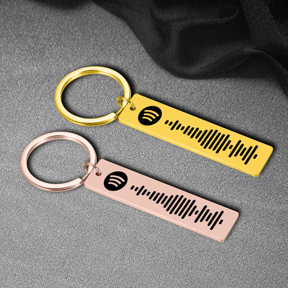Keychains Lanyards Personalized chain Custom Music Spotify Scan Code Chains Engraved Chain Ring Stainless Steel Jewelry 230508