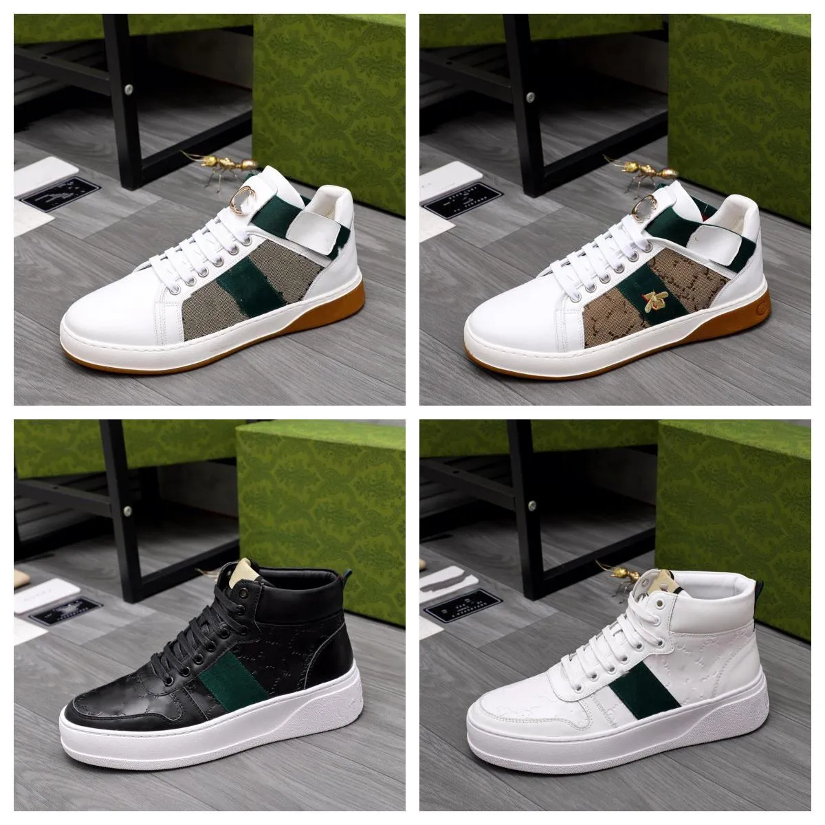 Designer Scarpe casual di alta qualità Uomo Donna Pelle di mucca Serpente Asso Ape Tigre Lettera G Modello Ricamo Rosso Verde Abito firmato Sneaker taglia 38-45 TAGLIA 38-45