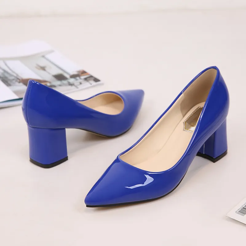 Height Increasing Shoes Sexy Mature Blue Sliver Woman High Heels Square Heel Party Wedding For Women Patent Leather Lady Pumps Big Size DB0048 230508