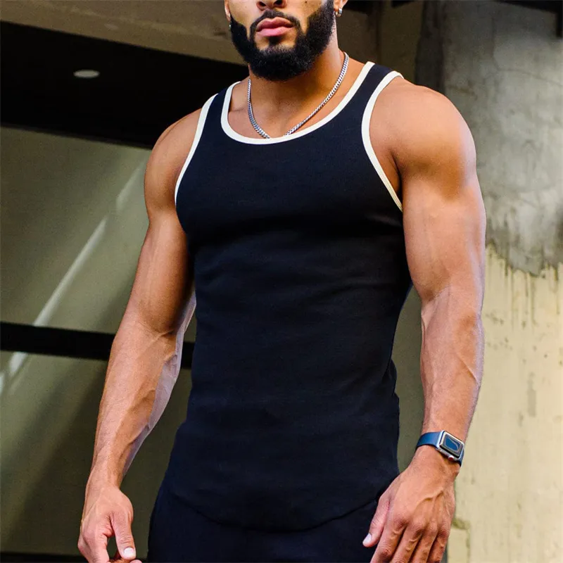 Mens Tank Tops Patchwork Casual Gym Men Running Training Sports Vest Bodybuilding Breattable Sleeveless Underhirt Fitness Singlets 230509