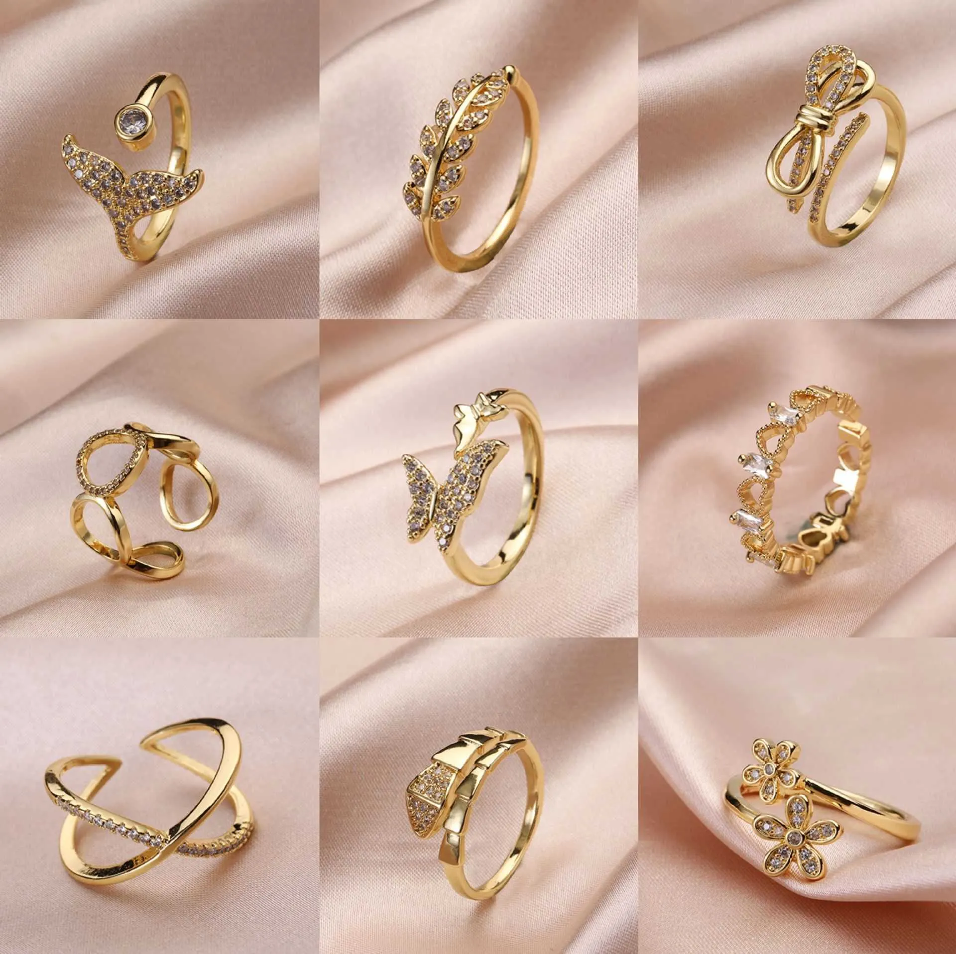 Band Rings 2023 Fashion Crystal Zircon Rings Sweet Flower Leaf Butterfly Adjustable Open Rings Wife Women Wedding Engagement Jewelry Gift Z0509