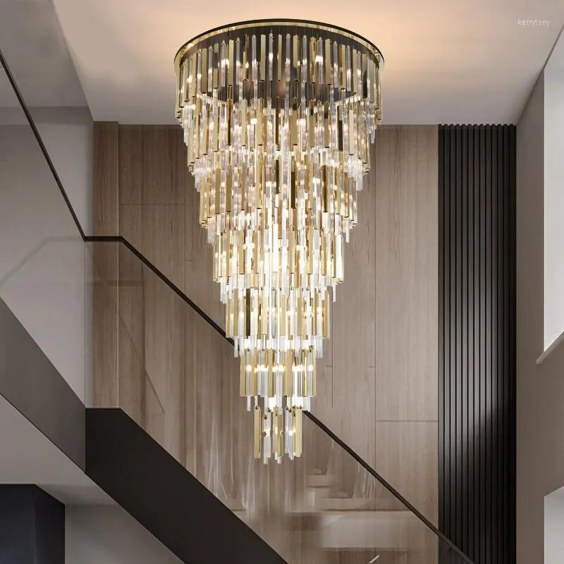 Ljuskronor lyxiga villa ihåliga duplexbyggnadskronor kristallhall spiral trappa modern vardagsrum el lobby dekorativa lampor