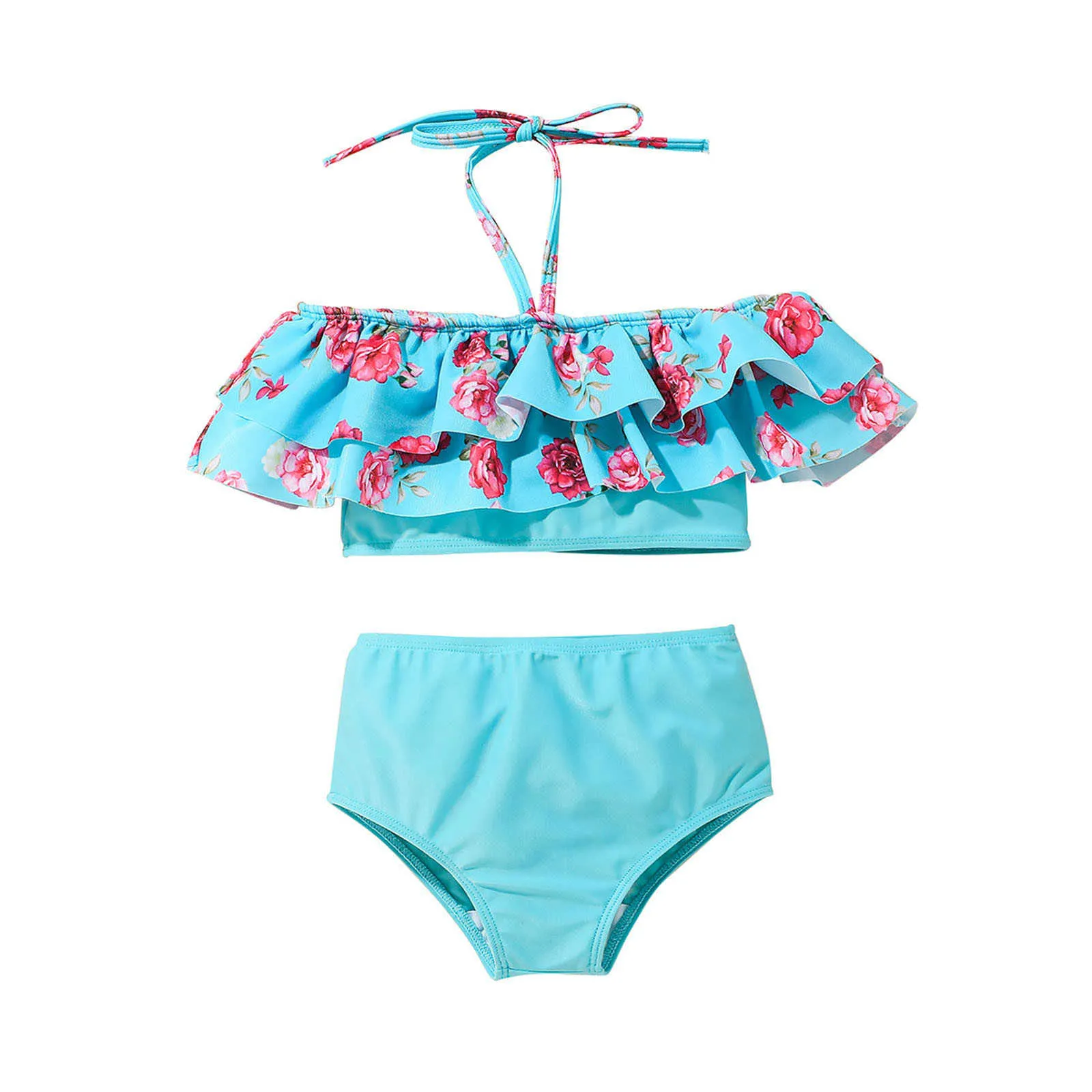 Two Pieces Padded Bathing Suit Kids Swimwear Baby Summer Strap Bathing Ruffles Swimsuit Toddler Pageant Swimwear for Little Girls Leopard