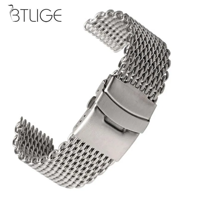 Bracelets de montre 18202224mm maille de requin de plongée en acier pour bracelet de montre milanais Bracelet bande tissage Double sangle à pression 230509