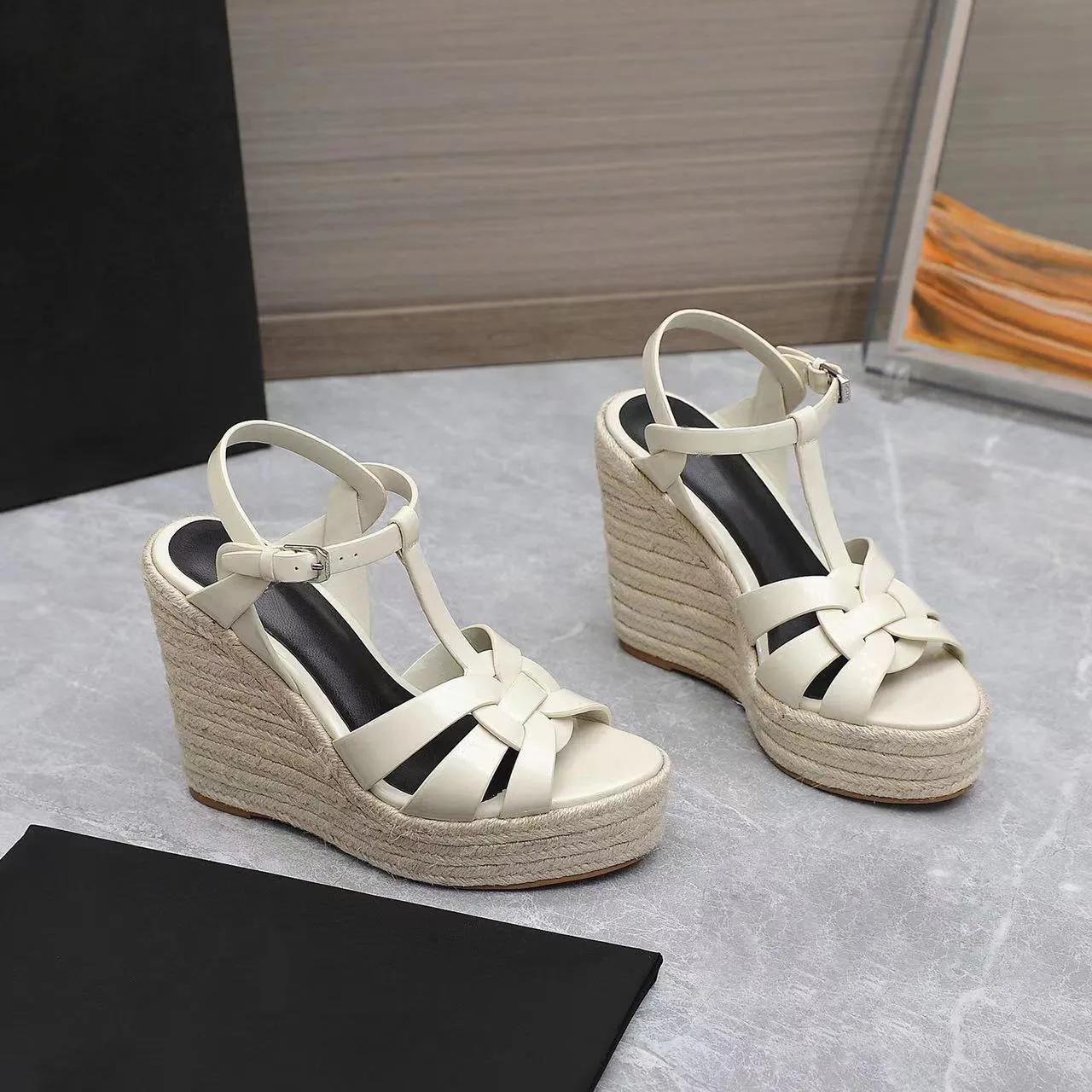 Sandals Shoes Fashion Women`s Dance Shoes Sexy High Heels Suede Women`s Metal Belt Buckle Wedge Heels Women`s Shoes