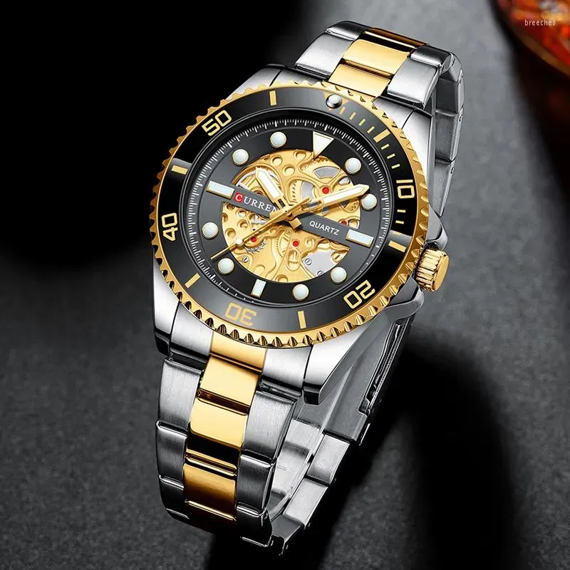 Wristwatches Fashion Men Watches Casual Simple Imitation Mechanical Design Watch Stainless Steel Wristband Waterproof Clock