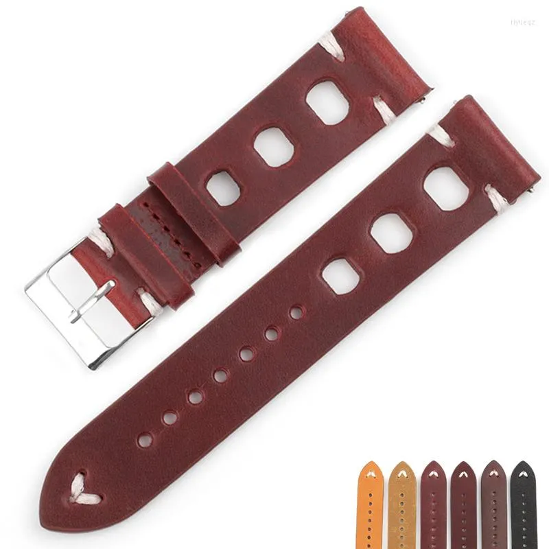 Uhrenarmbänder aus echtem Leder, porös, atmungsaktiv, 18 mm, 20 mm, 22 mm, 24 mm, handgefertigt, Ersatz für Armbänder