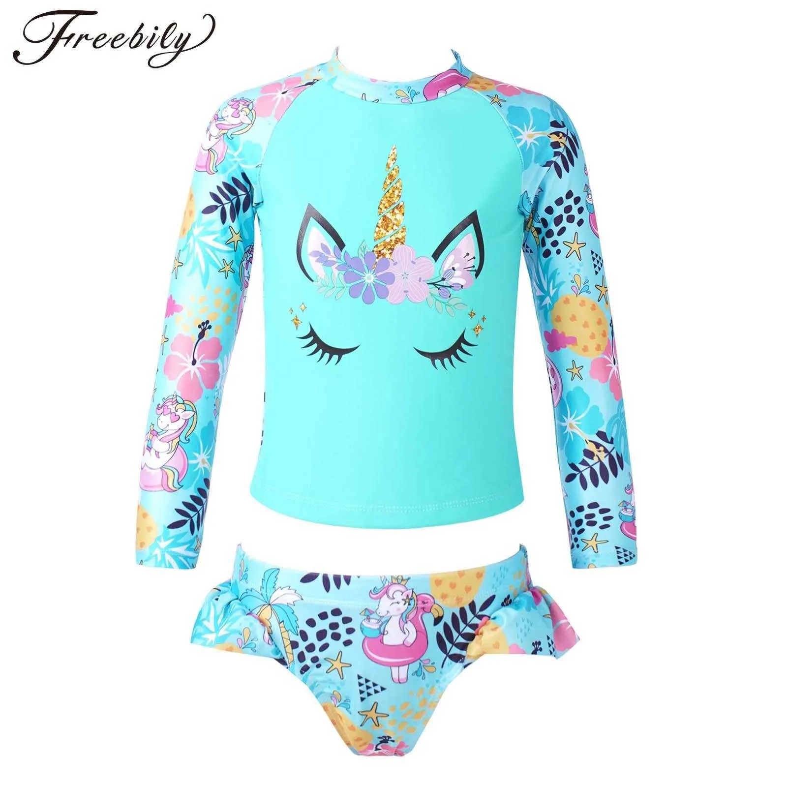 Children's Swimwear Kids Swimwear Swimsuit 2023 Nieuwe printing Girls Tankini Bikini Set Kinderen Twee stukken Swimpak Rash Guard Shirt Set Beachwear P230509