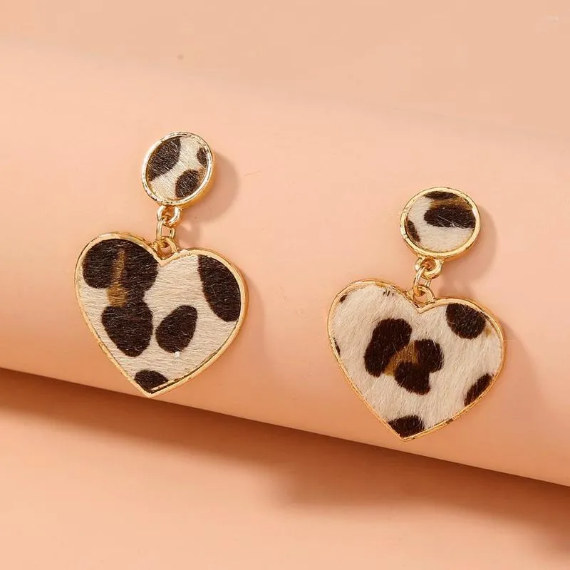 Boucles d'oreilles 2023 printemps arrivées mode bijoux Vintage imprimé léopard coeur forme ronde pour femmes fille accessoires à la mode