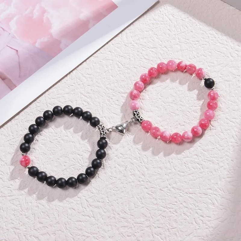 Pulsera de cuentas de piedra Natural a la moda con hilo, imán de amor para atraer a parejas, joyería de amistad de ágata creativa Simple, 2 unids/set