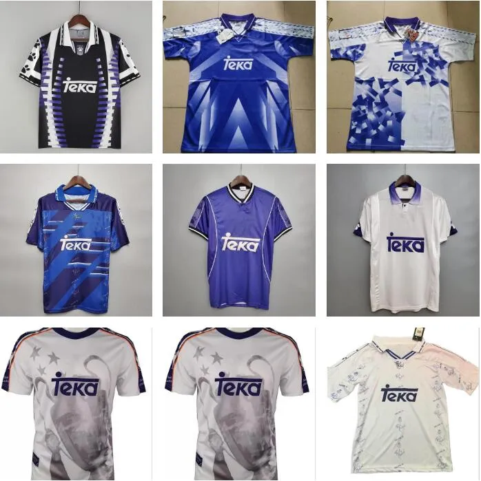 94 95 96 97 98 Retro Real Madrids Redondo voetbalshirts 1994 1995 1996 1997 1998 #7 Raul #9 Zamorano thuis wit uit blauwe voetbalshirts Vintage MAGLIA Camiseta de futbol