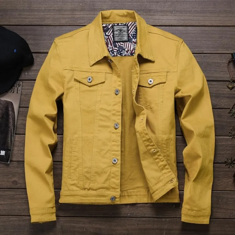 Yellow denim jacket men sales