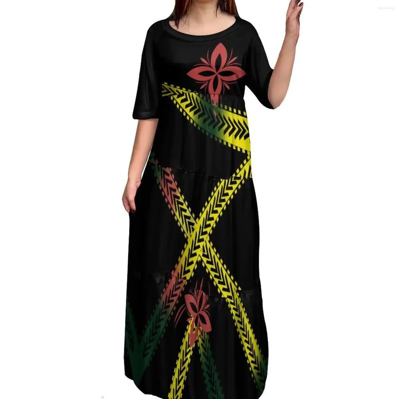 Casual Dresses 2023 Tonga Tribal Design Maxi Ladies Polynesian Dress Half Sleeve Tiered Women Clothing 8xl