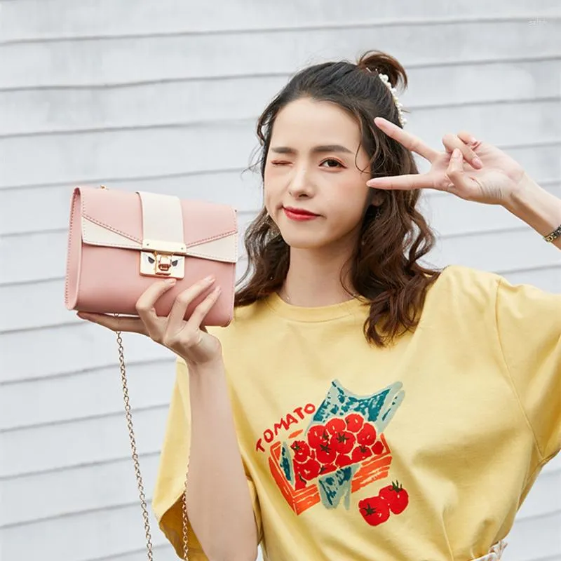 Evening Bags Women's Mini Contrast Color Cover Shoulder Square Bag Small Cute Metal Crossbody Mobile Phone Coin Purses For Women Korean