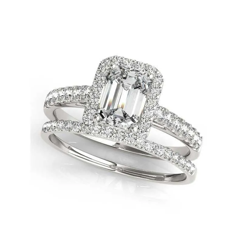 Band Rings LESF Luxury 925 Sterling Silver 4 CT Emerald Moissanite Diamond Set Rings for Women Wedding Present Z0509
