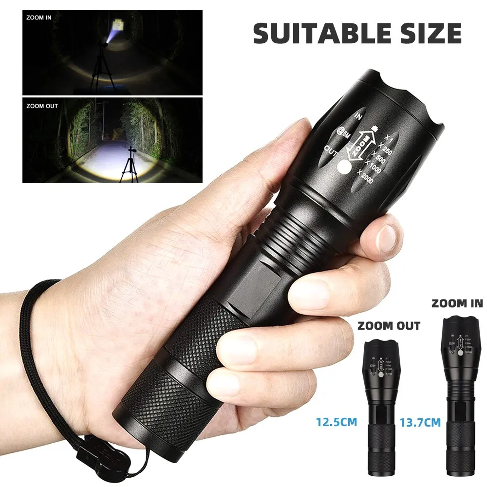 2X Tactical Ultrafire Flashlight T6 High Power 5 Modes Zoom Focus &18650 Battery