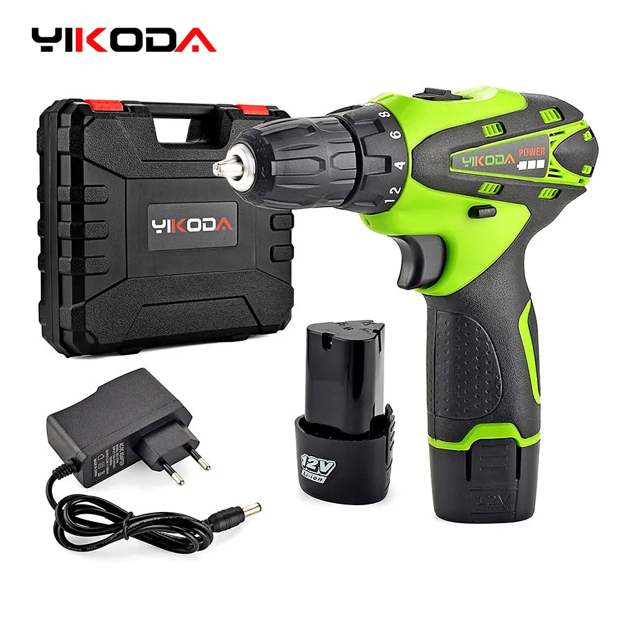 Electric Drill Yikoda 12V 16.8V 21V trådlös borrelektrisk skruvmejsel Uppladdningsbar litiumjonbatteri Två-växlad DIY Driver Power Tools 230509