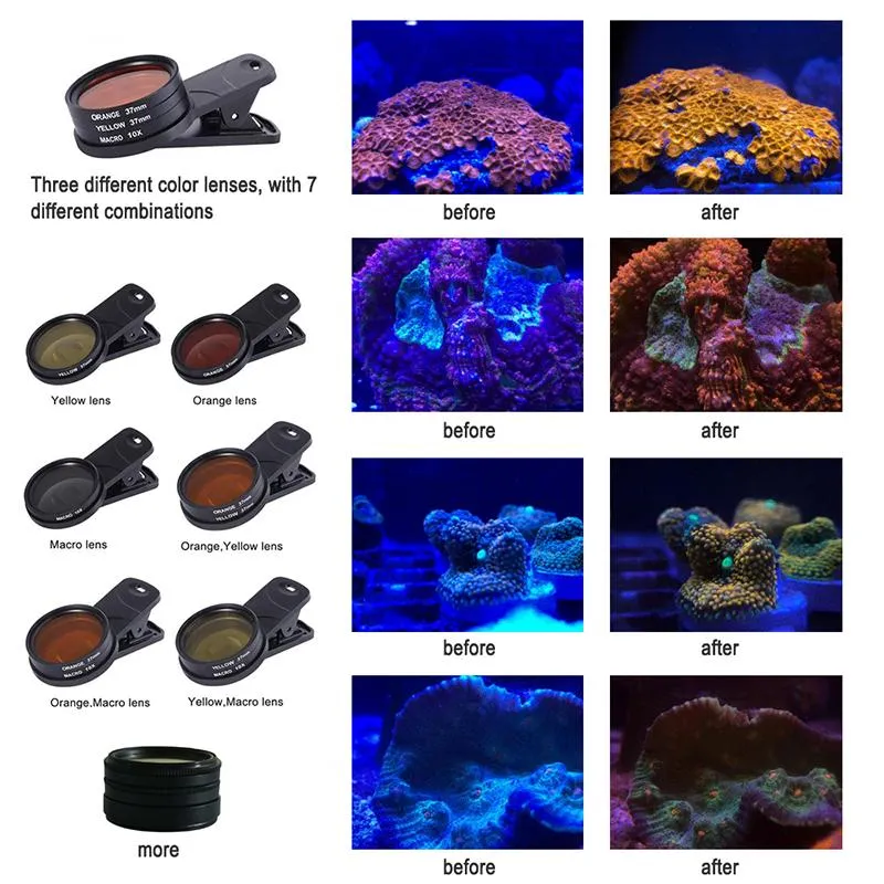 Delar DS Aquarium Gradient Lenses Fish Tank Marine Saltwater Sea Water Coral Reef Telefon Filtrar Makro Aquatic Terrarium