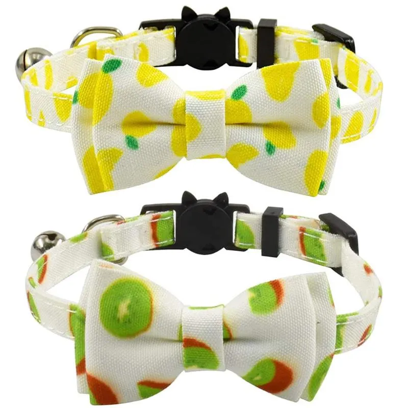 Colliers de chat laisse échappée avec cloche et nœud papillon Kiwi Berry kiwi motifs sécurité chaton arc pour Kitty chats chiot