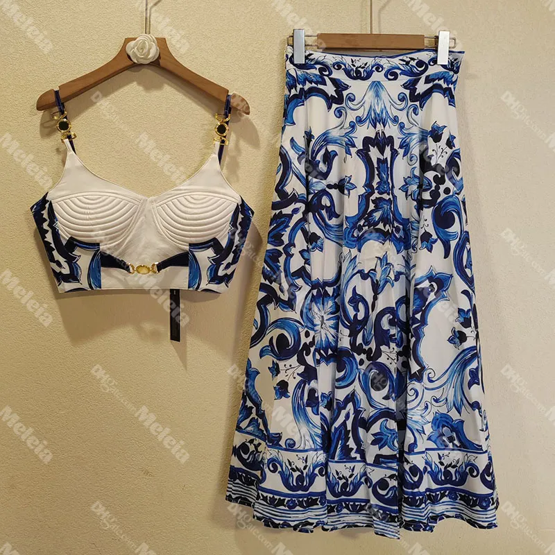 Camis Long Dress Set para mulheres designers sem costas coletes curtos vestidos de praia de estilo boêmio feminino