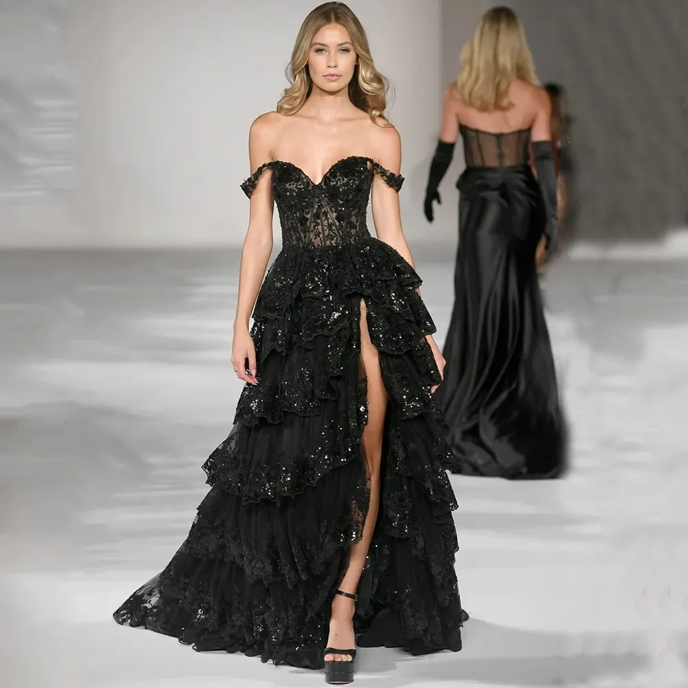 Sexy Prom Gowns: Elegant Black Off The Shoulder A Line Evening