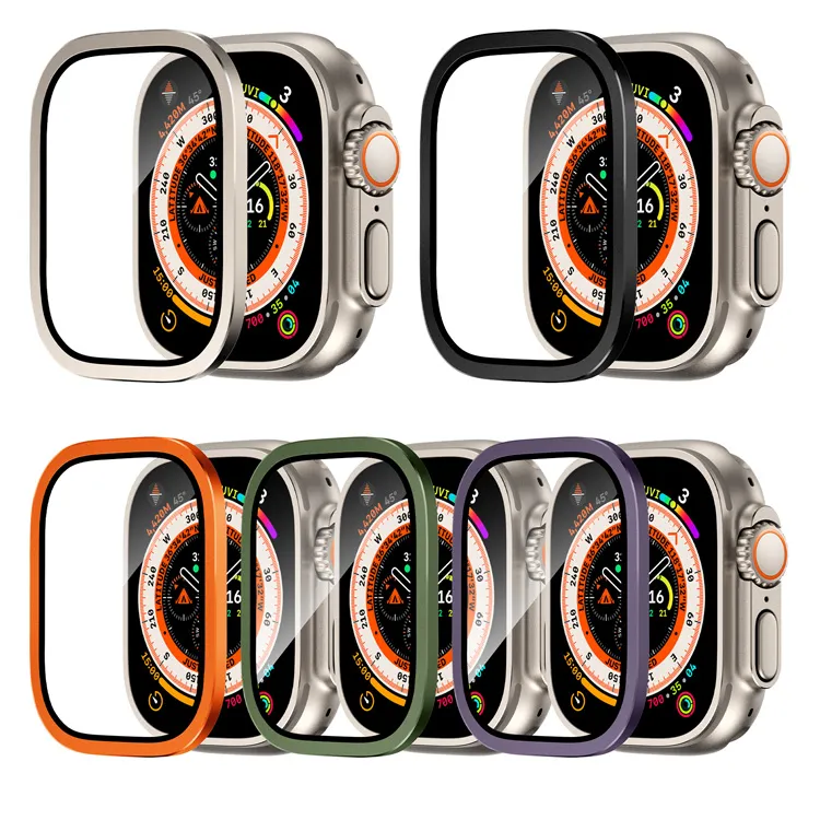 Aluminium Bumper Case for Apple Watch Series 8 Inbyggd härdad glasfilm Ultra Screen Protector Case 49mm Protective Face Cover Smart Accessories Screen Films