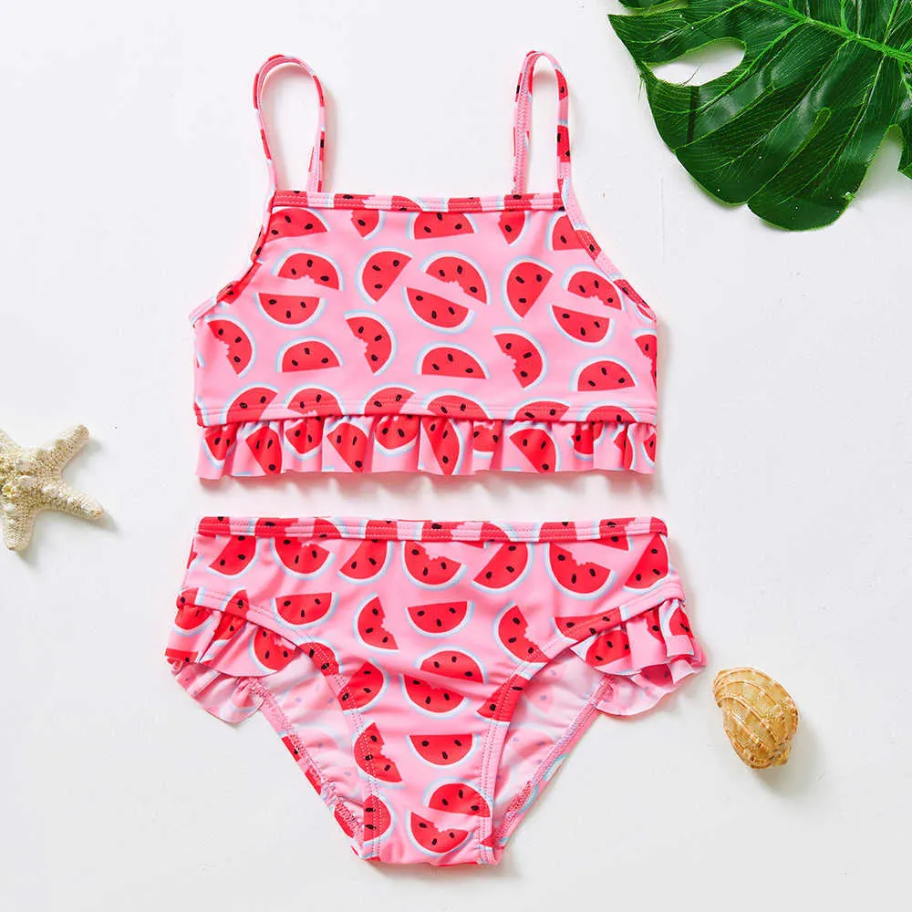 Barns badkläder 2-8 år gammal baby vattenmelon tvådelar tjej baddräkt högkvalitativ barnstrand kostym p230602