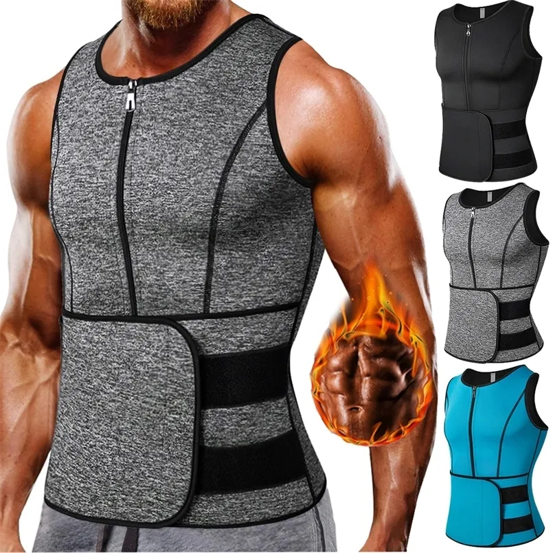 Mäns kroppssaxar Neoprene Mäns Shapers Svettväst för män i midjetränaren Vest Justerbar träningskropp Shaper med dubbel blixtlås för bastu kostym 230506