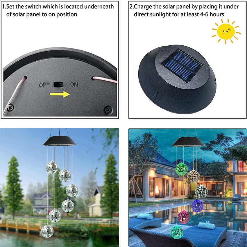 Garden Modern Christmas Decorations Color Changing Disco Mirror Ball Lamp Solar Powered Wind Chime Mobile Hanging Light For Garden Landscape Pathway Festival Modern Christmas Decor 230506 From Hui10 1...