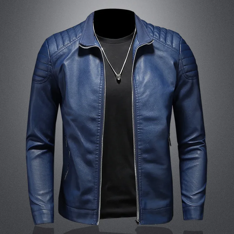 Mens Jackets Stand Collar Leather Jacket Men Trendy Jacket Spring