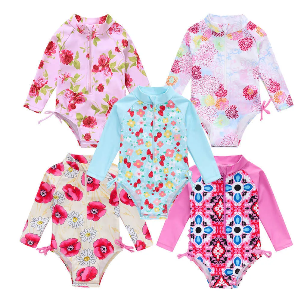 Children's swimwear 2023 Summer Toddler Baby Girl Swimsuit Cute Long Sleeve Infant One-piece Floral Newborn Baby Swimwear Bikini Swimming Costume P230509