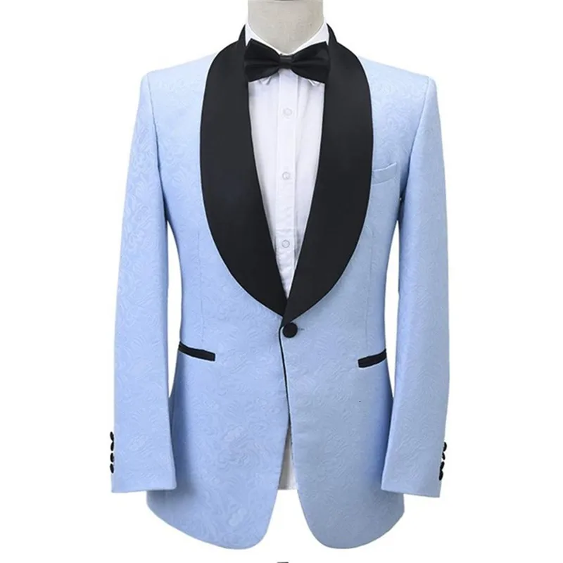Męskie garnitury Blazer Blazer zestawy Jacquard Floral Wedding Men Suits Black Moder Koszt Pant Ostatnie projekty Tuxedos Formalne sukienki balowe 2 sztuki 230509