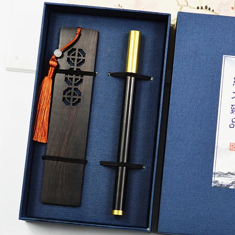 Hollow Out Four Harmony Ruyi Redwood Bookmark Signature Pen SetGift Box Classical Chinese Style School Celebration Gift