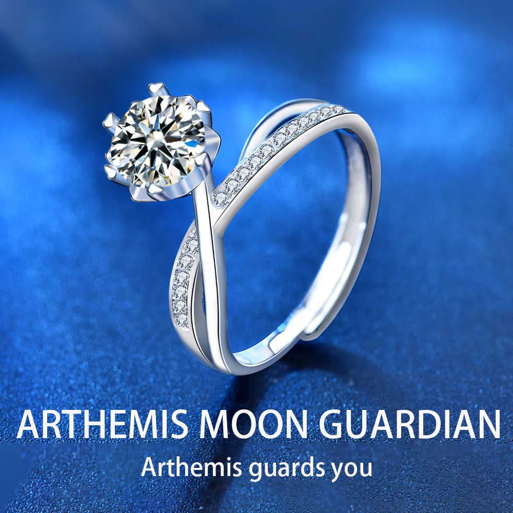 Полосы колец Arthemis Moon Guardian 1ct Moissanite Rings с сертификатом алмазных колец для женских лабораторий, выращенных бриллиантами 925 Серебряное кольцо Z0509 Z0509