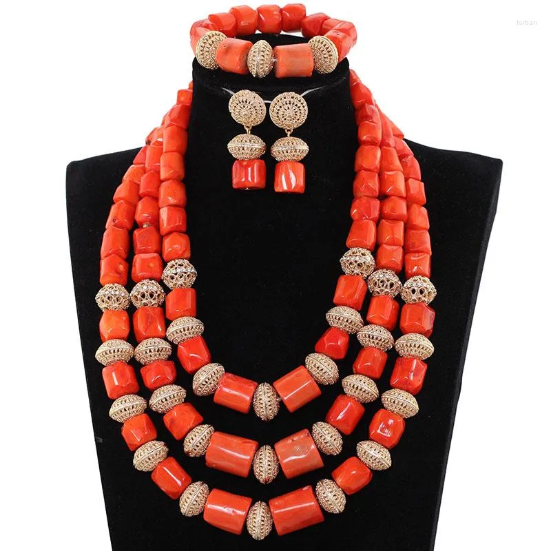 Necklace Earrings Set Fabulous Traditional Wedding African Big Coral Beads Jewelry Quality Real Costume Women Gift CNR158