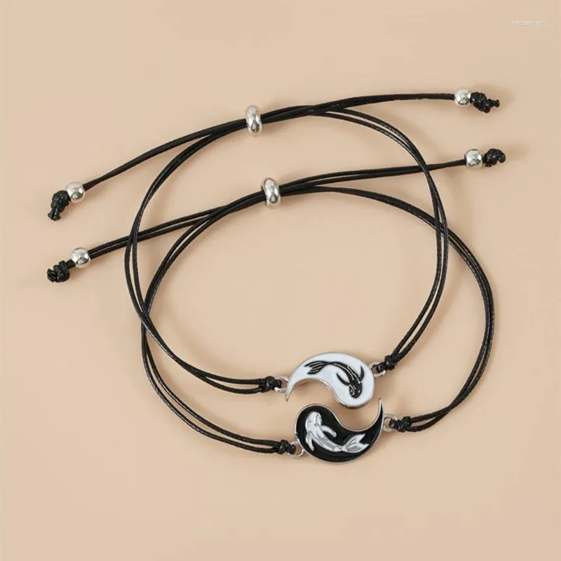 Pulseras de eslabones Pulsera Yin Yang Nacionalidades americanas europeas Goteo de aceite Tai Chi Gossip Fish Tejido Amistad Tarjeta de pareja A5KE