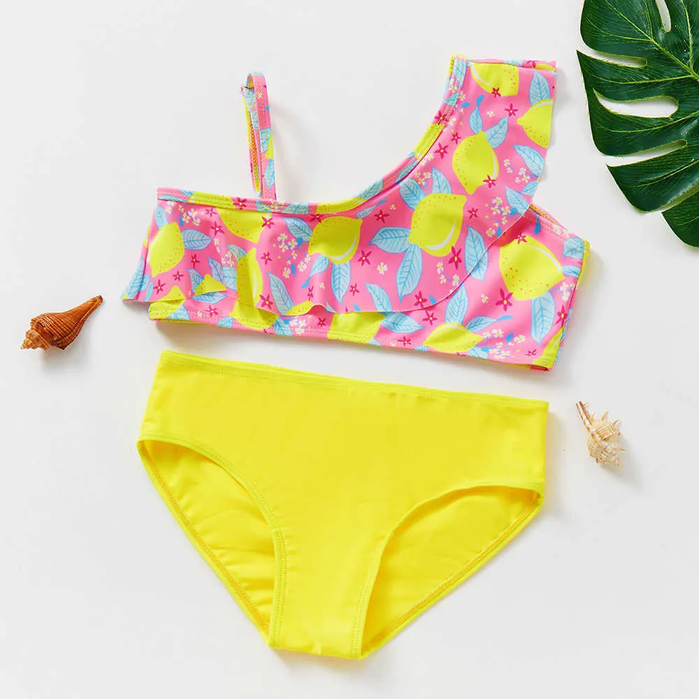 3-10 år Bikini Set Tropical Lemon Frill Two Pieces Children's Girls 'badkläder P230602