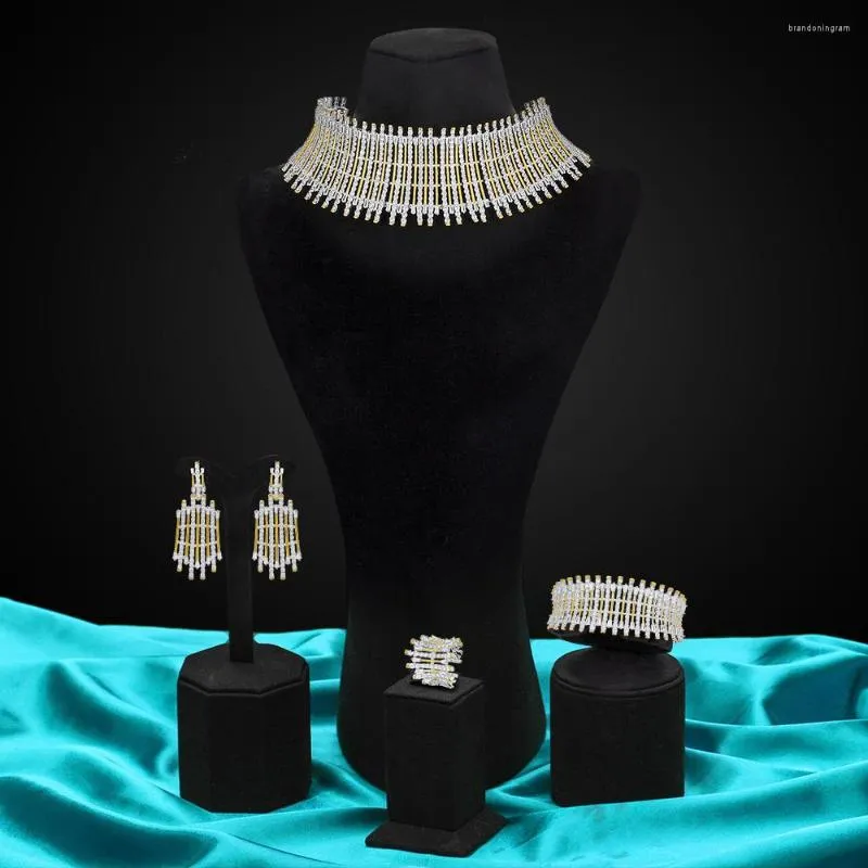 Collier boucles d'oreilles ensemble Missvikki 4 pièces luxe Spike africain pour les femmes mariage cubique zircone Lariat collier ensembles Dubai bijoux de mariée 2023