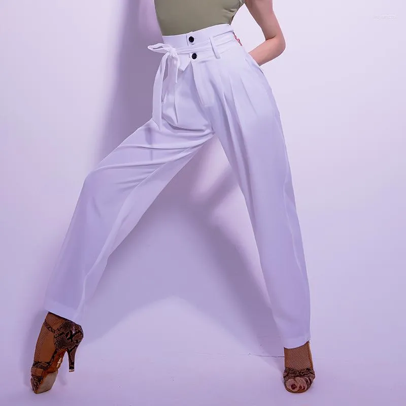 Vêtements de scène blanc/rose/vert pantalons de danse latine femmes vêtements de salon adulte taille haute Rumba pratique pantalon BL10276