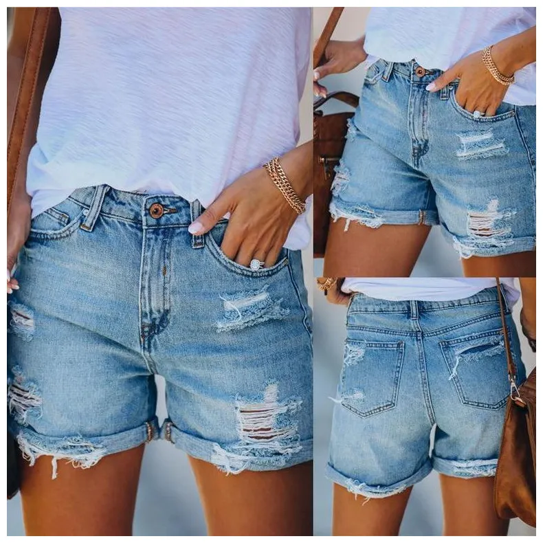 Women's Shorts Women Denim Shorts Summer Fashion Ladies Girls Jeans Shorts Ripped Hole Straight Shorts 230509