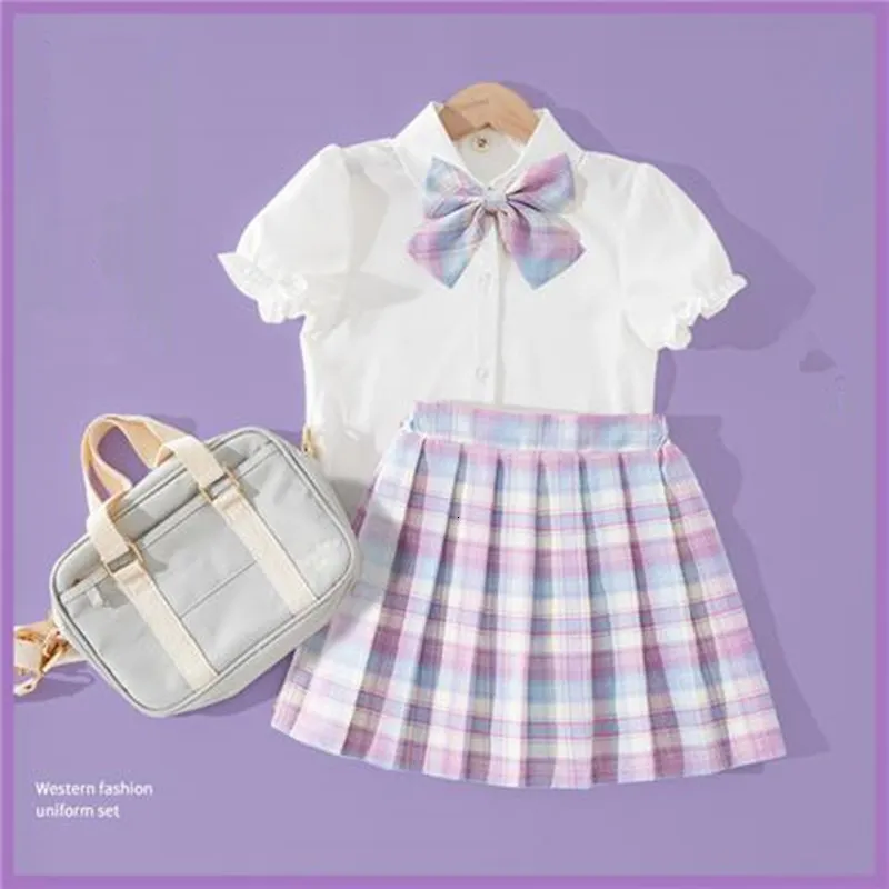 Sets Anzüge Kinder Mädchen Outfit 2er Set 2023 Frühling Herbst Teens Nettes Modehemd Kurzer Rock Studenten BoutiqueTeenage s Sets 230508