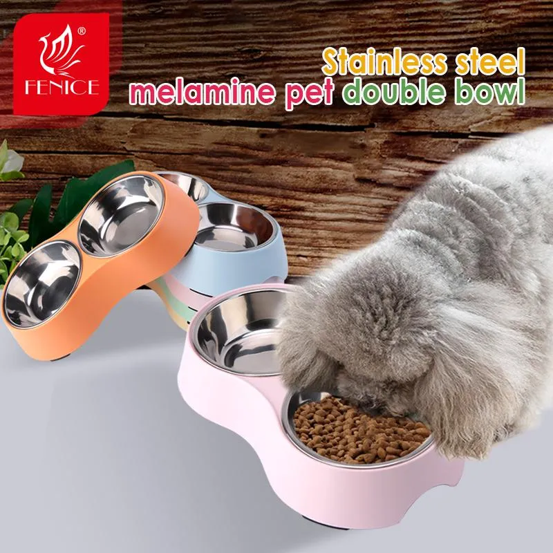 Alimentação fenice pet tigelas duplas comida de cachorro água aço inoxidável gato beber prato alimentador pet filhote de cachorro suprimentos pequenos cães gatos tigelas de alimentação