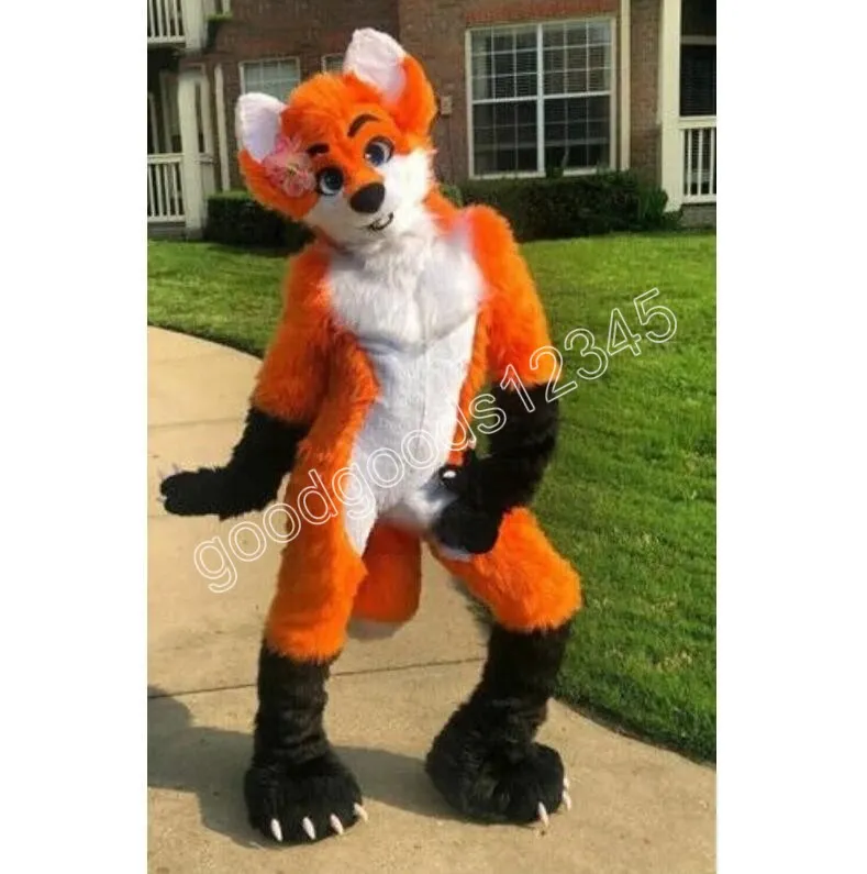 Super Cute Long Furry Fox Fursuit Mascot Costumes Halloween Fancy Party Dress Cartoon Character Carnival Xmas Easter Advertising Birthday Party Costume