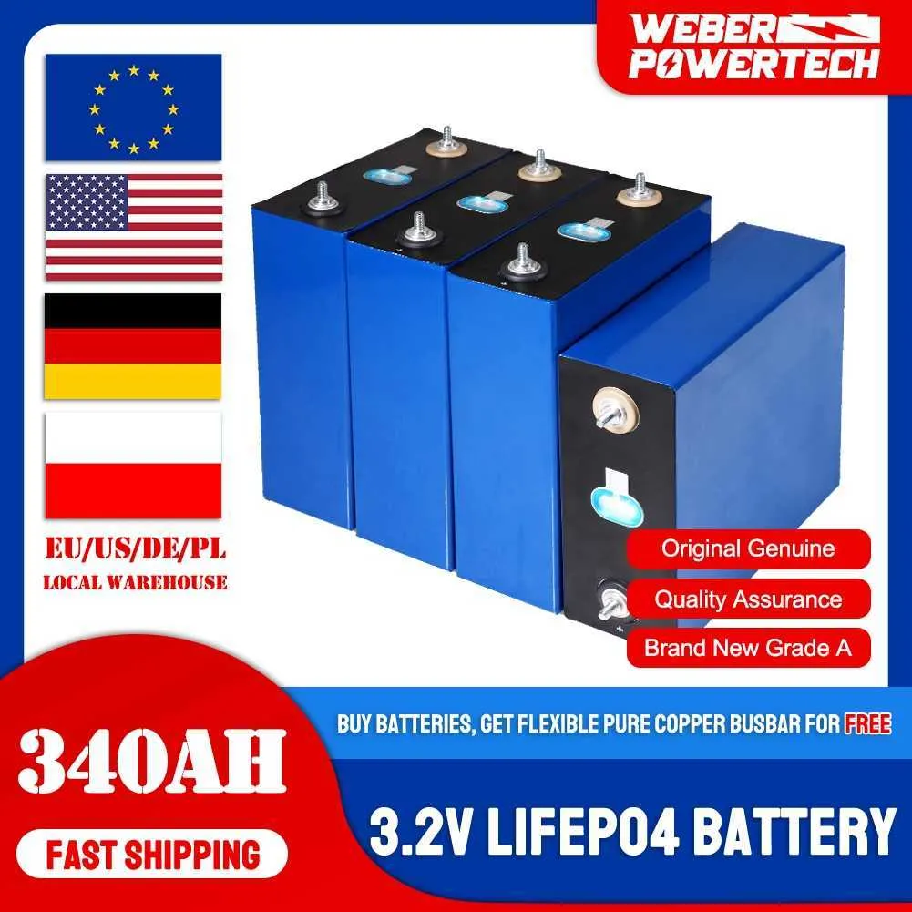 3.2V LiFePO4 340Ah 2/4/8/16PCS Batterie New Grade A Cells Lithium Iron Phosphate Battery 24V 36V 48V For RV Solar Energy Systems