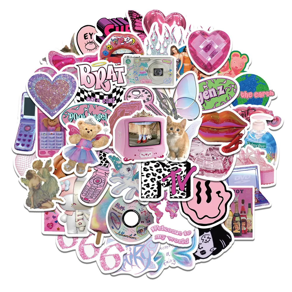 50pcs Aesthetic Colorful Vsco Girl Y2K Stickers For Laptop Phone Luggage  Waterbottle Waterproof Graffiti Scrapbook Car Decals