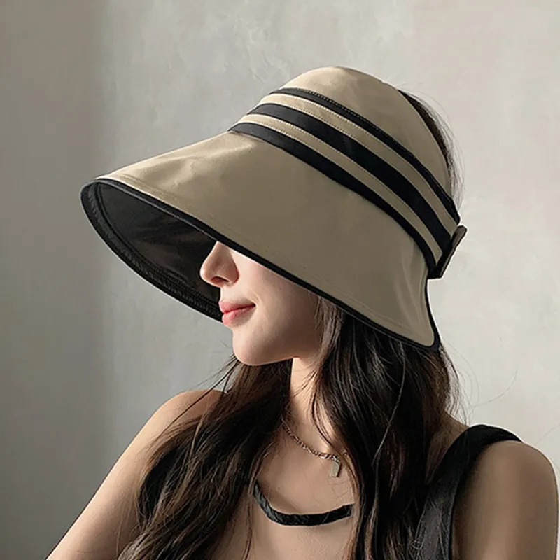 Cappelli a tesa larga Elegante sole estivo per donna Ragazza regolabile Ampia protezione UV Cappello da spiaggia Cappello panama pieghevole traspirante Cappellino coda di cavallo 230508