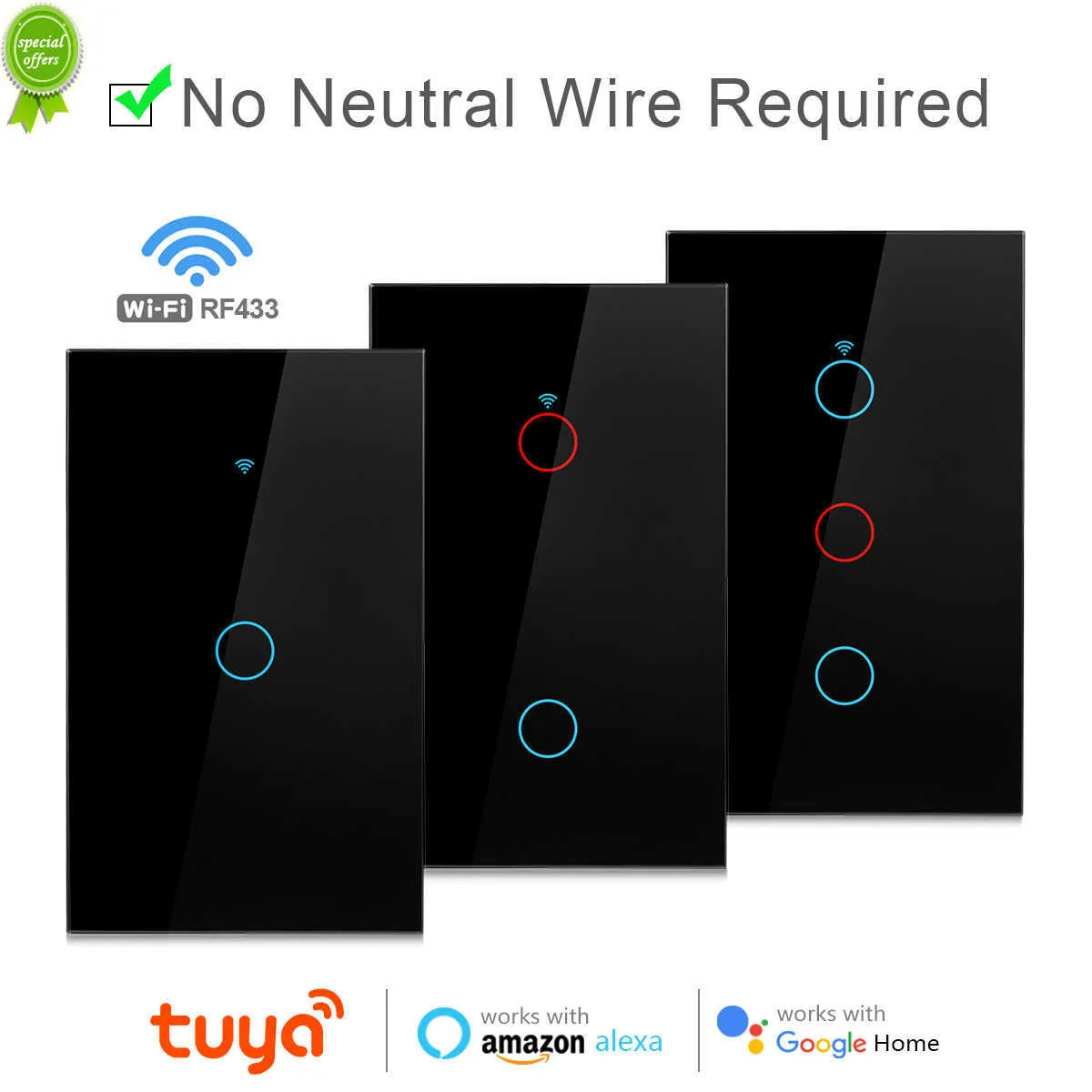 Interrupteur WIFI Connecté Alexa Google Assistant Smart Life Compatible,  Mural Interrupteur Tactile 1 Gang 1 Voies Blanc Panneau en Verre Trempé